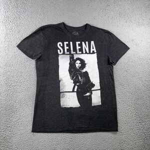 Selena Quintanilla Graphic T-Shirt Womens L Charcoal Grey S/S Bleached Tee